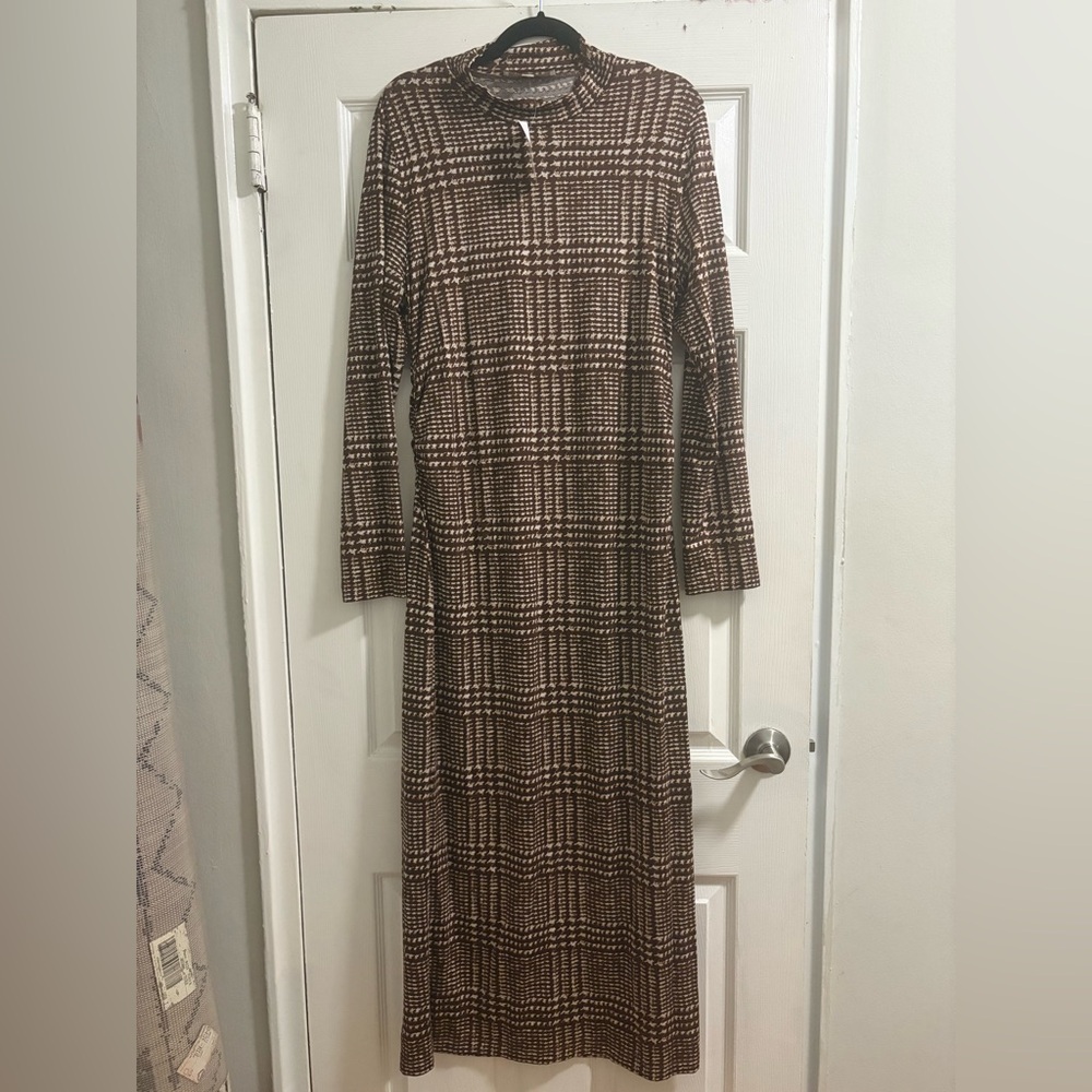 LOFT Brown Plaid Long Sleeve Dress